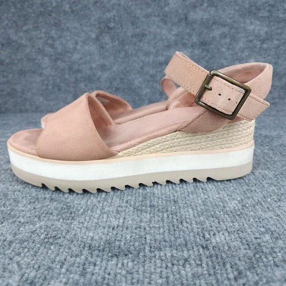 TOMS Sandals Womens Size 8 Pink Platform Espadrille Wedge Buckle Ankle Strap - Picture 3 of 14